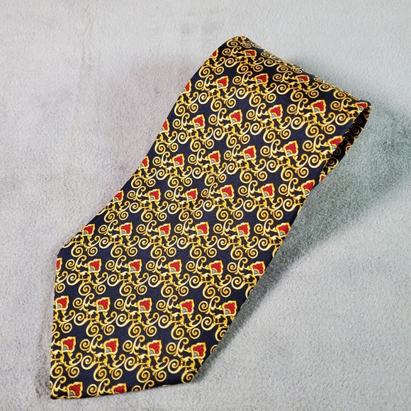 Paolo Gucci Other - VTG Paolo Gucci Tie Mens Navy Gold‎ Silk Made Italy Baroque Medallion Luxury 80s